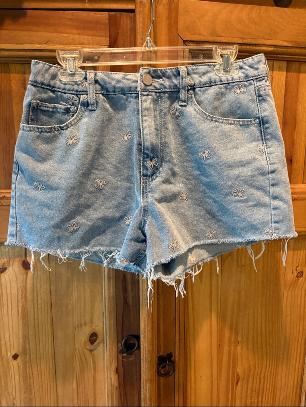 Light Blue Embroidered Denim Cutoff Shorts - Women